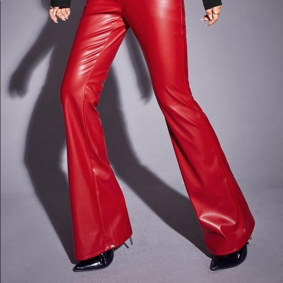 SHIEN Red Faux Leather High Waisted Pants - Picture 5 of 5